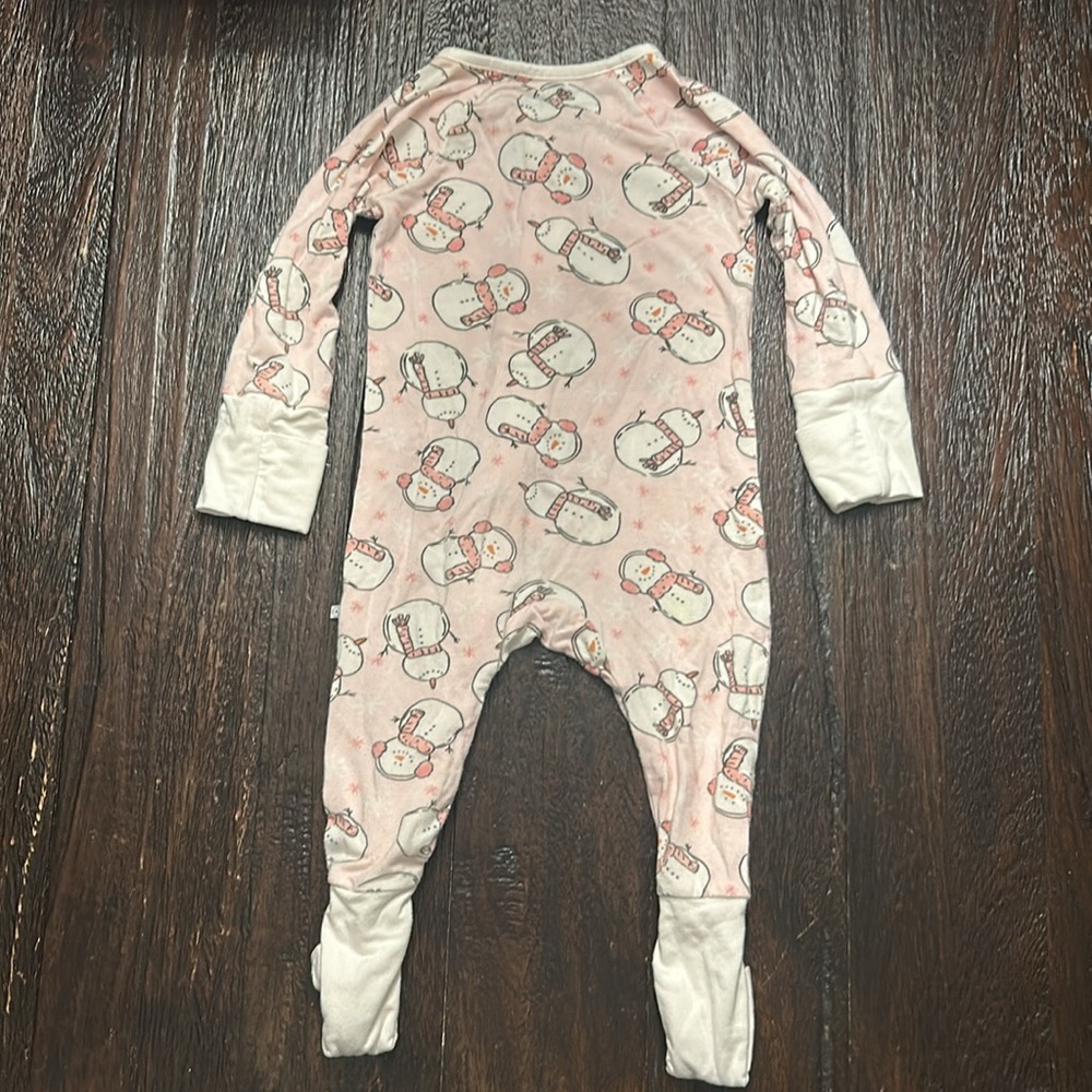 Caden Lane Pink Snowman Bamboo Zip Romper - Picture 4 of 4